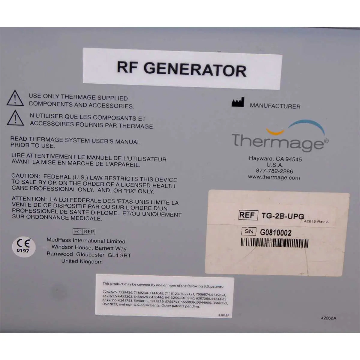 Solta Thermage CPT RF Skin Tightening System TG-2B-UPG Radio Frequency Generator