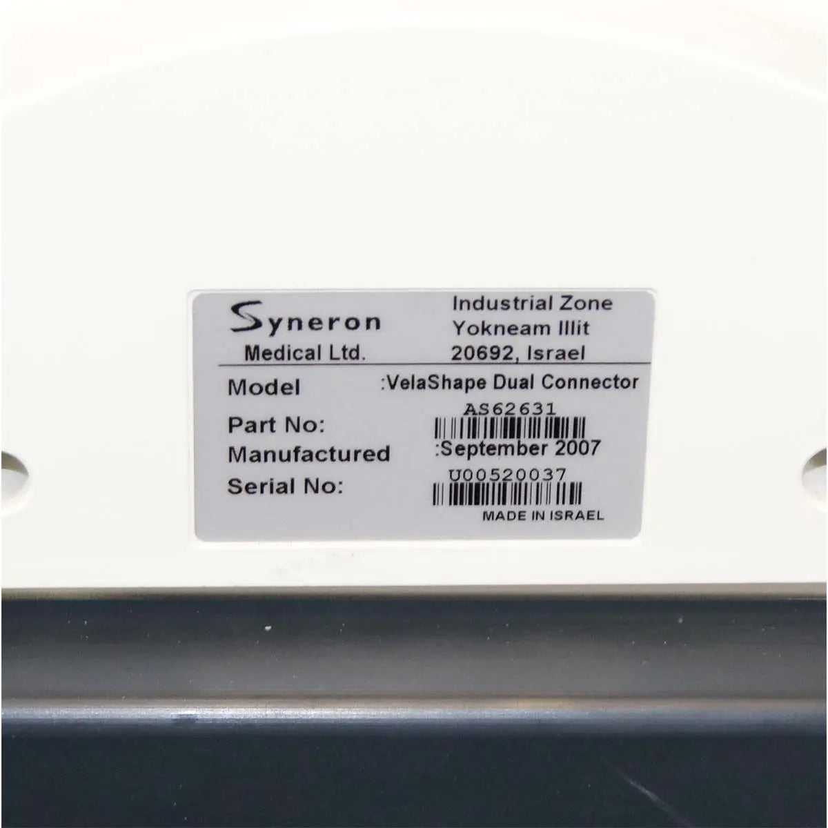 Syneron VelaShape FG00121 System with Dual Connector Adapter Vcontour Handpiece