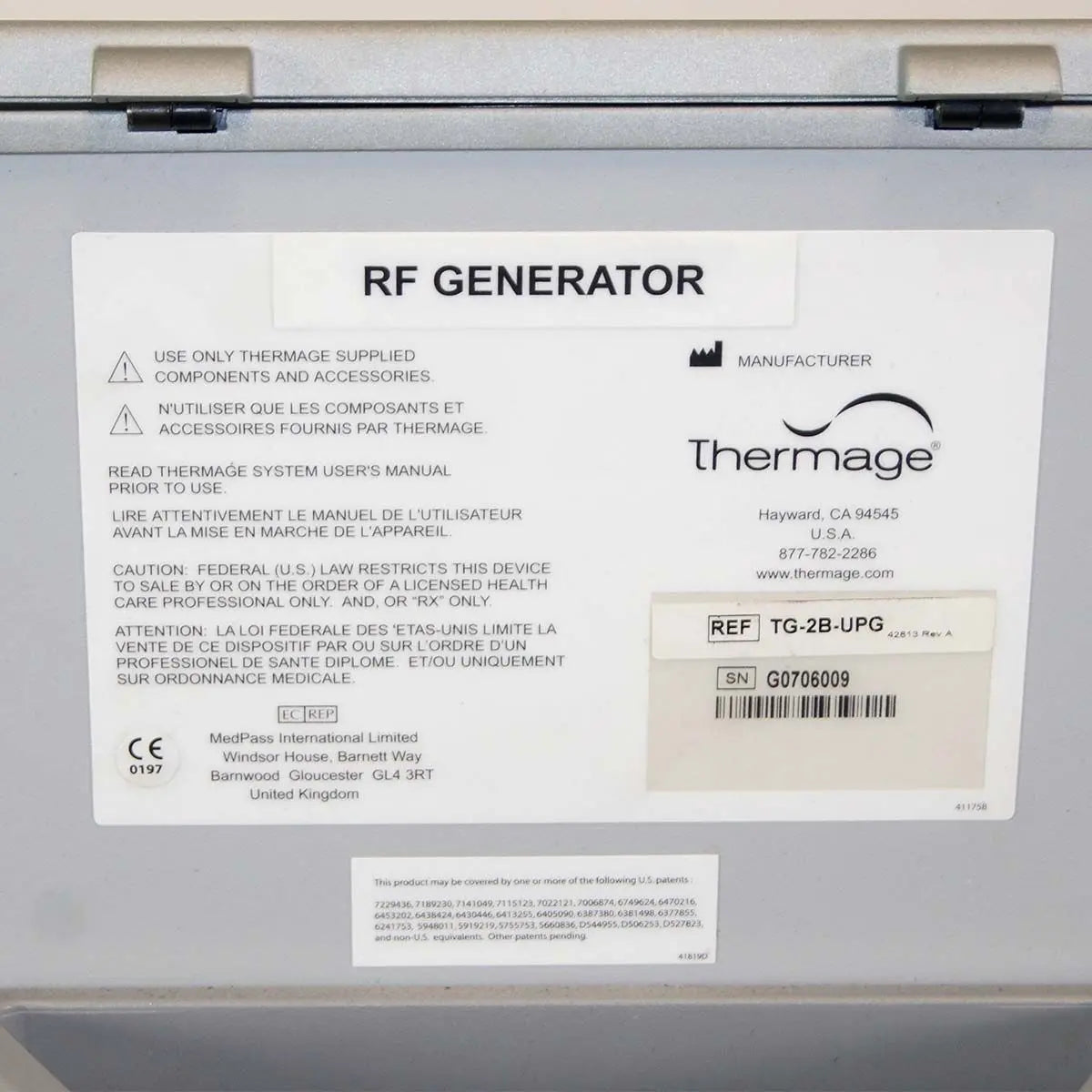 Solta Thermage CPT System TG-2B-UPG RF Skin Tightening Radio Frequency Generator