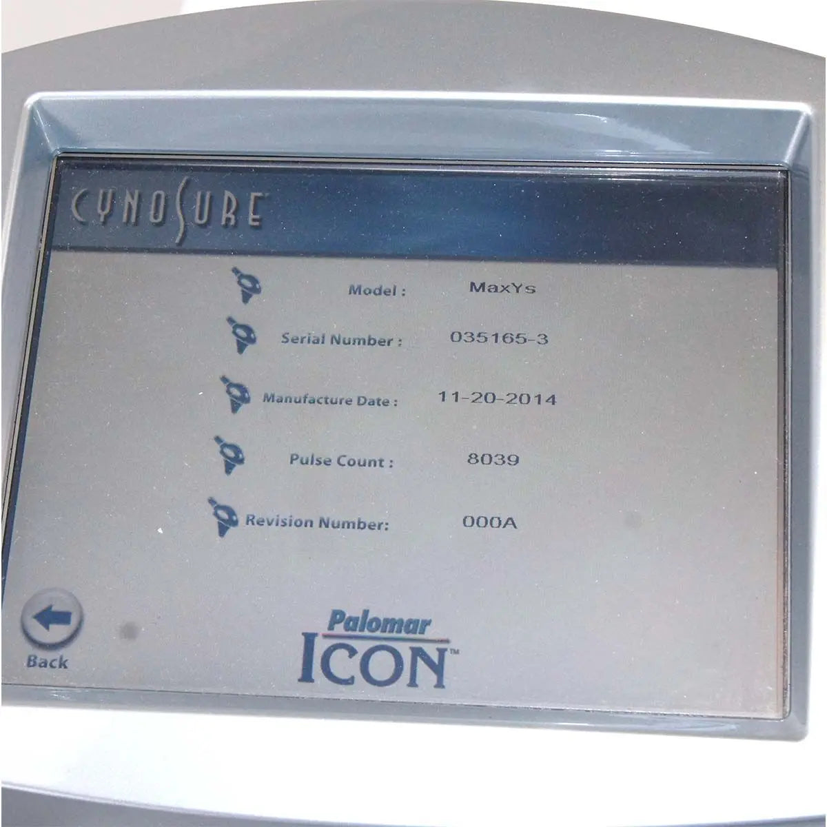 2014 Cynosure Palomar Icon IPL Laser Hair Removal Pigmented Lesions MaxR MaxYs Palomar