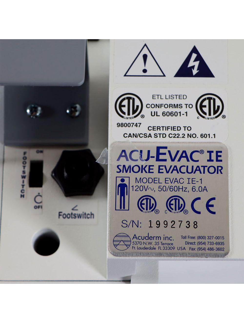 Acuderm Acu-Evac IE Smoke Evacuator System Wall Mount EVAC IE-1 Sol International Medical