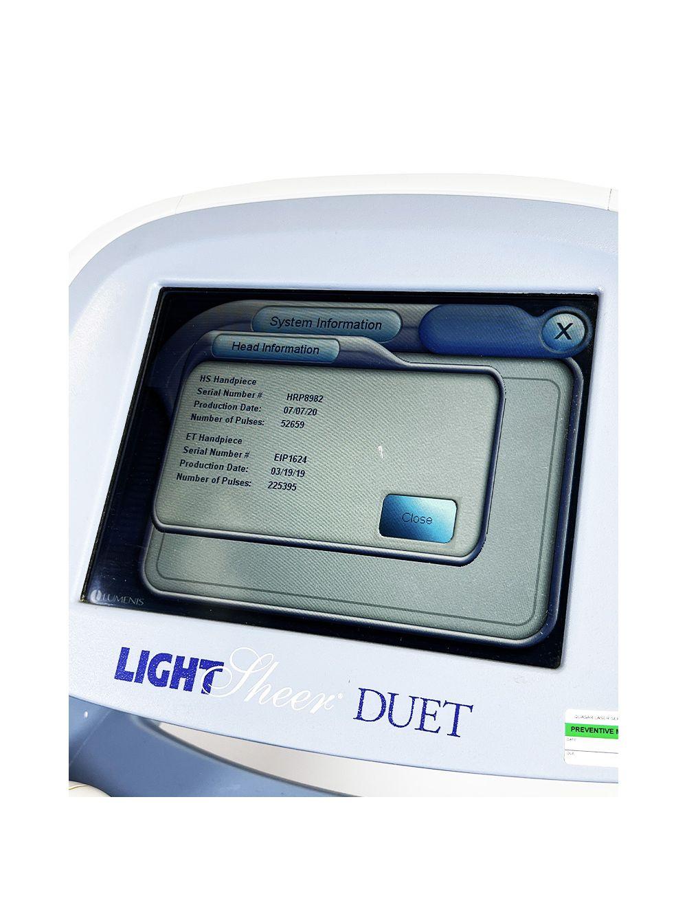 2010 Lumenis LightSheer Duet ET HS 9x9mm 22x35mm Laser Hair Removal Laser System Lumenis