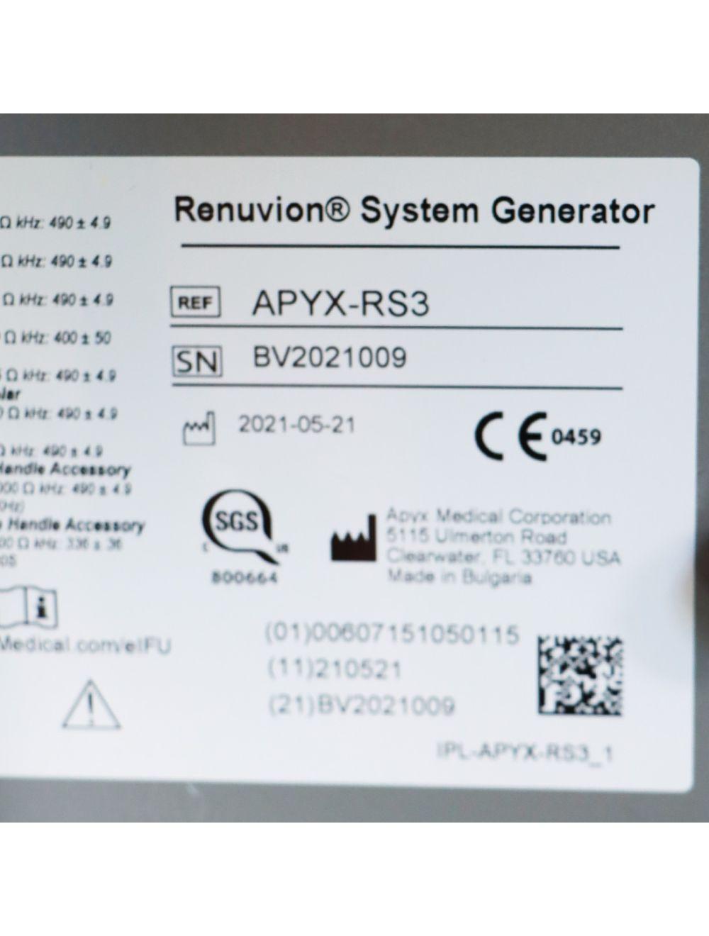 2021 Apyx Medical Renuvion System Generator Apyx-RS3 Sol International Medical