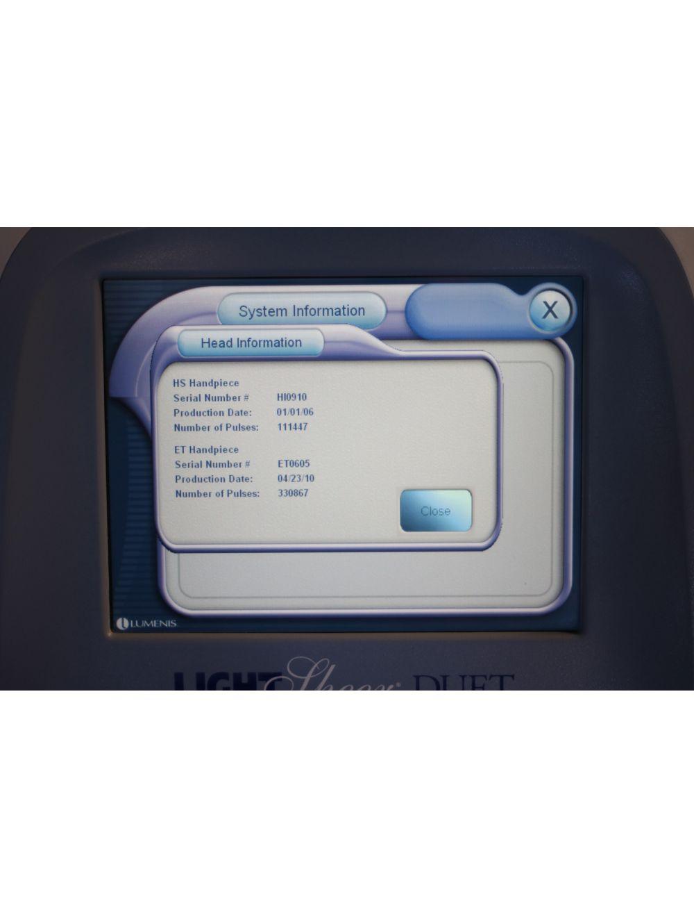 2010 Lumenis LightSheer Duet Light Sheer 810 Diode Hair Removal Laser w/ ET & HS Lumenis