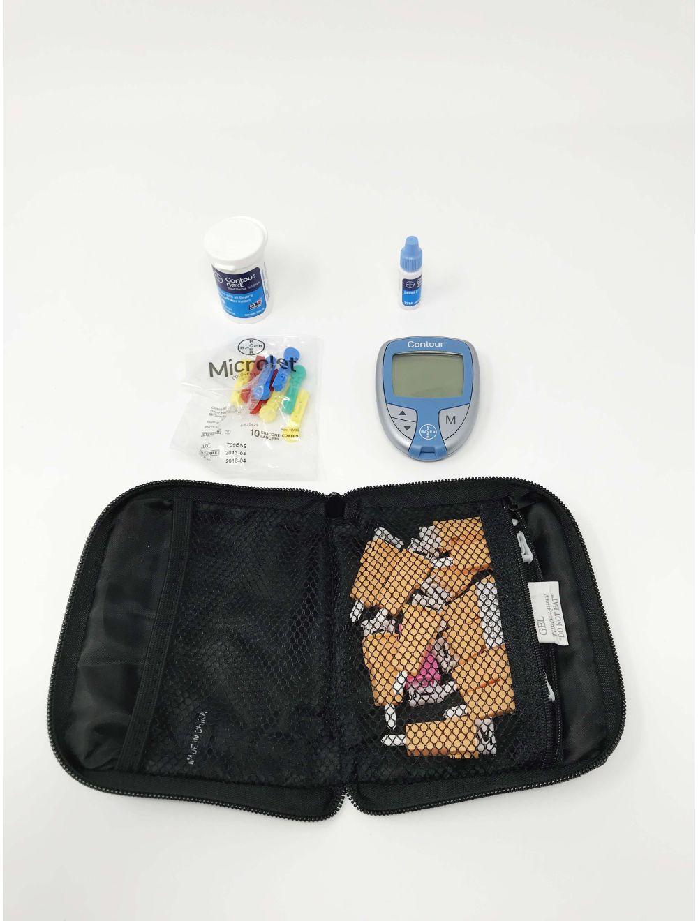 Bayer Contour Blood Glucose Meter 7151H mg/dL Travel Kit Solution Strips Lancets Sol International Medical