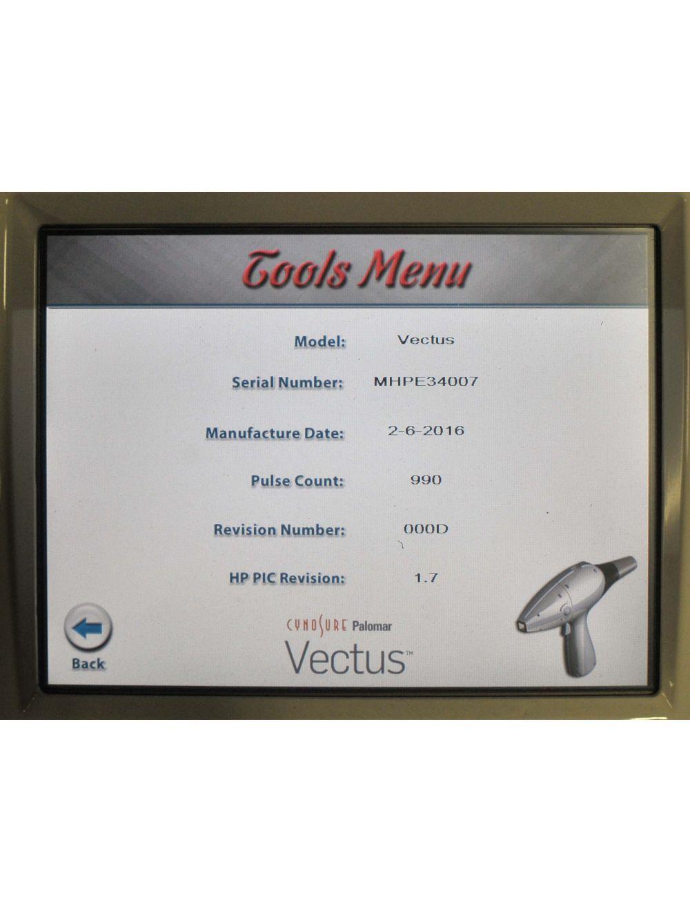 2016 Palomar Vectus Laser Handpiece 810 nm Diode Hair Removal Low Shots Pulse HR