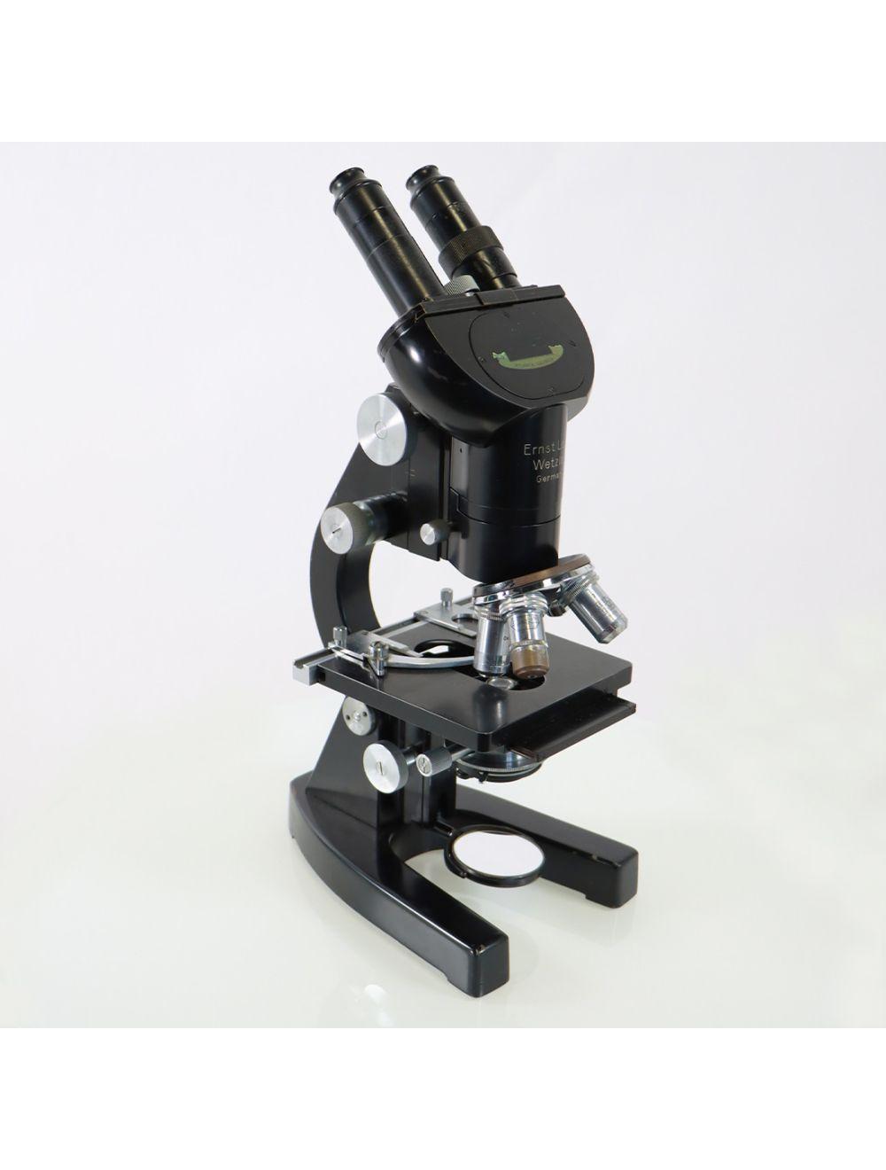 Vintage Ernst Leitz Wetziar Mirror Light Microscope Analog Coarse &amp; Fine Focus Sol International Medical