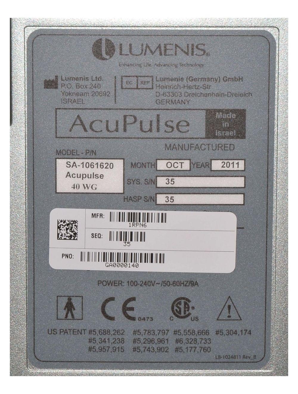 2011 Lumenis AcuPulse 40WG CO2 SurgiTouch General Dental Oral Orthopedic Surgery