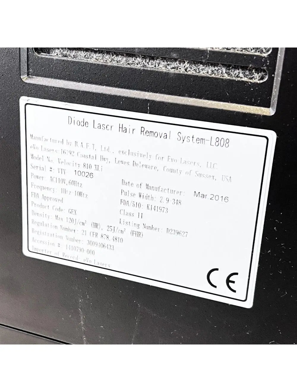 2016 Evo Technologies Velocity 810 XLi L808 Diode Hair Removal Laser High Speed Sol International Medical