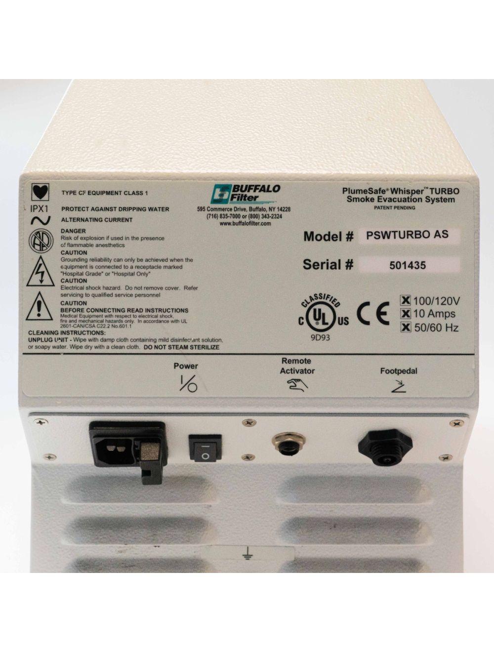 Buffalo Filter WHISPER TURBO PlumeSafe Smoke Evacuation System - PSWTURBO AS Sol International Medical