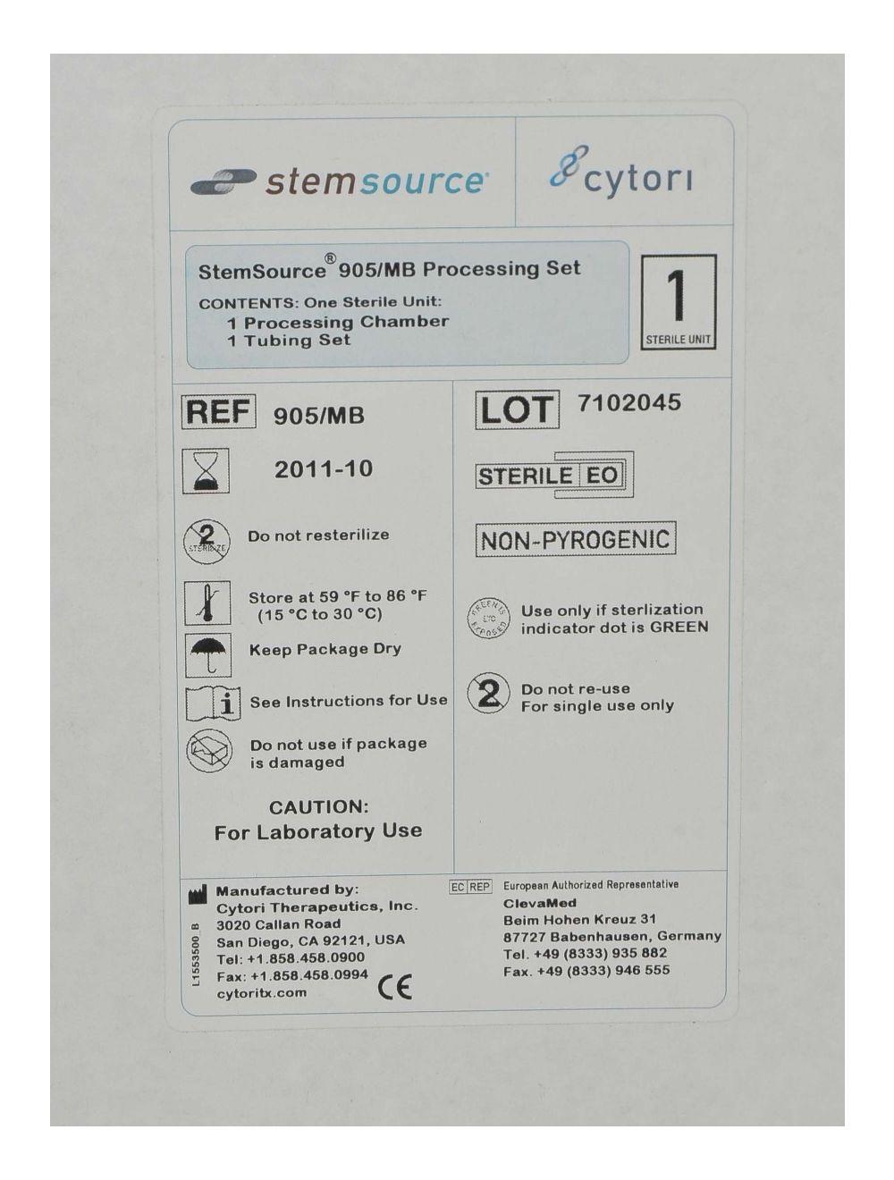 2010 Cytori STEMSOURCE 900MB Instrument Set Stem Source 900 MB Tissue Processor Sol International Medical