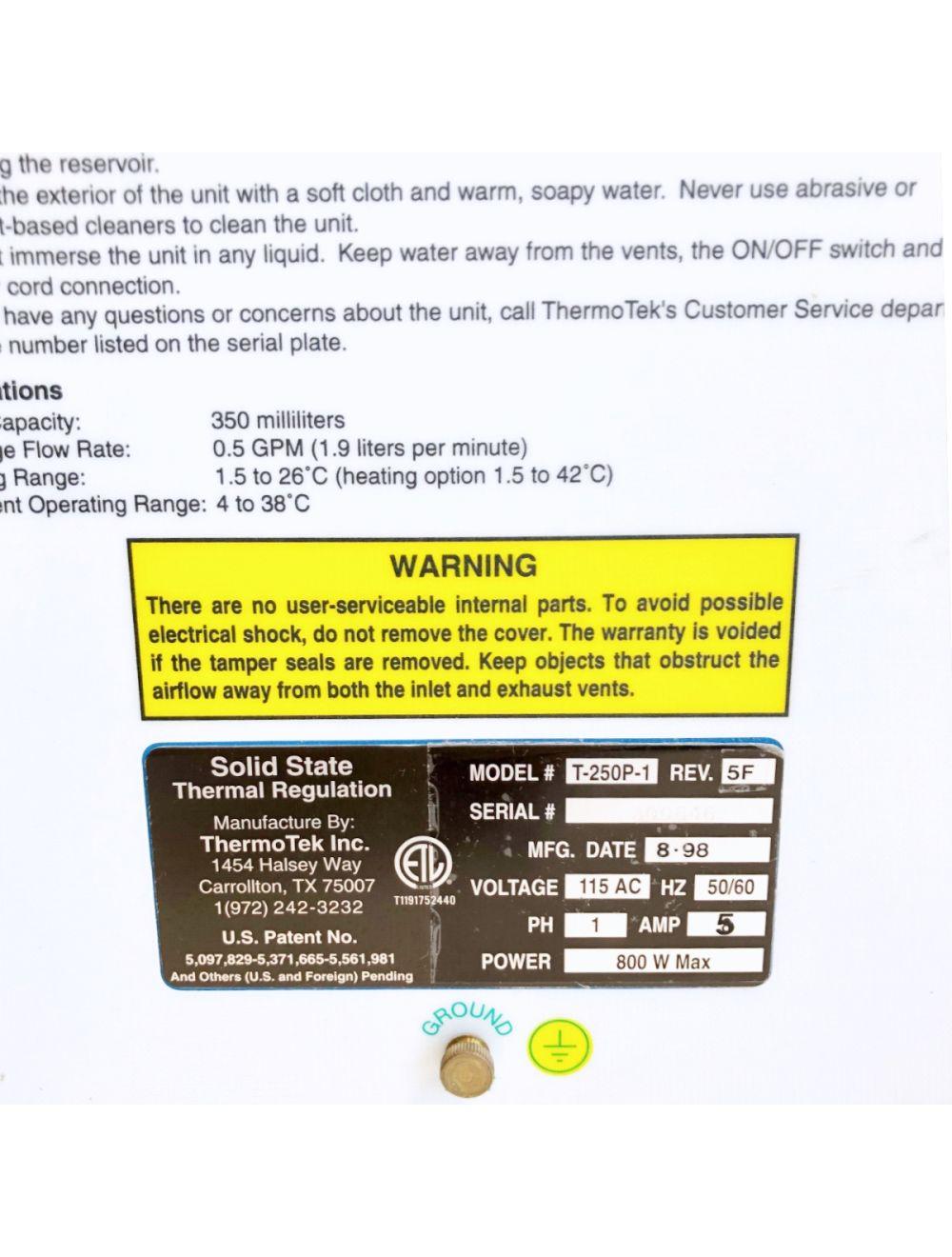 ThermoTek T-250P-1 ソリッドステート温度調節制御レーザーチラー