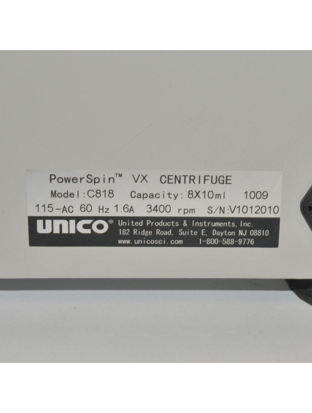 Unico Powerspin VX Centrifuge C818 Variable Speed 3400 Max RPM 6 Place Timer Sol International Medical