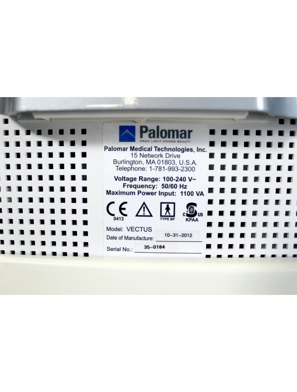 2012 Cynosure Palomar Vectus Laser System Hair Removal 810 Diode - w/Skintel HR