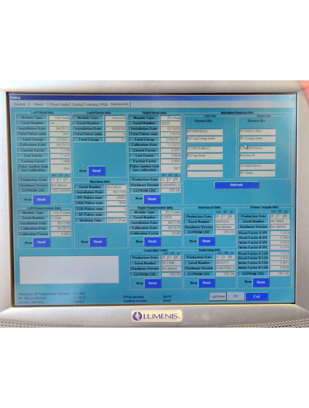 2005 Lumenis Lume1 Laser Universal IPL & Multi-Spot Nd YAG HP LumeOne Lume One Lumenis