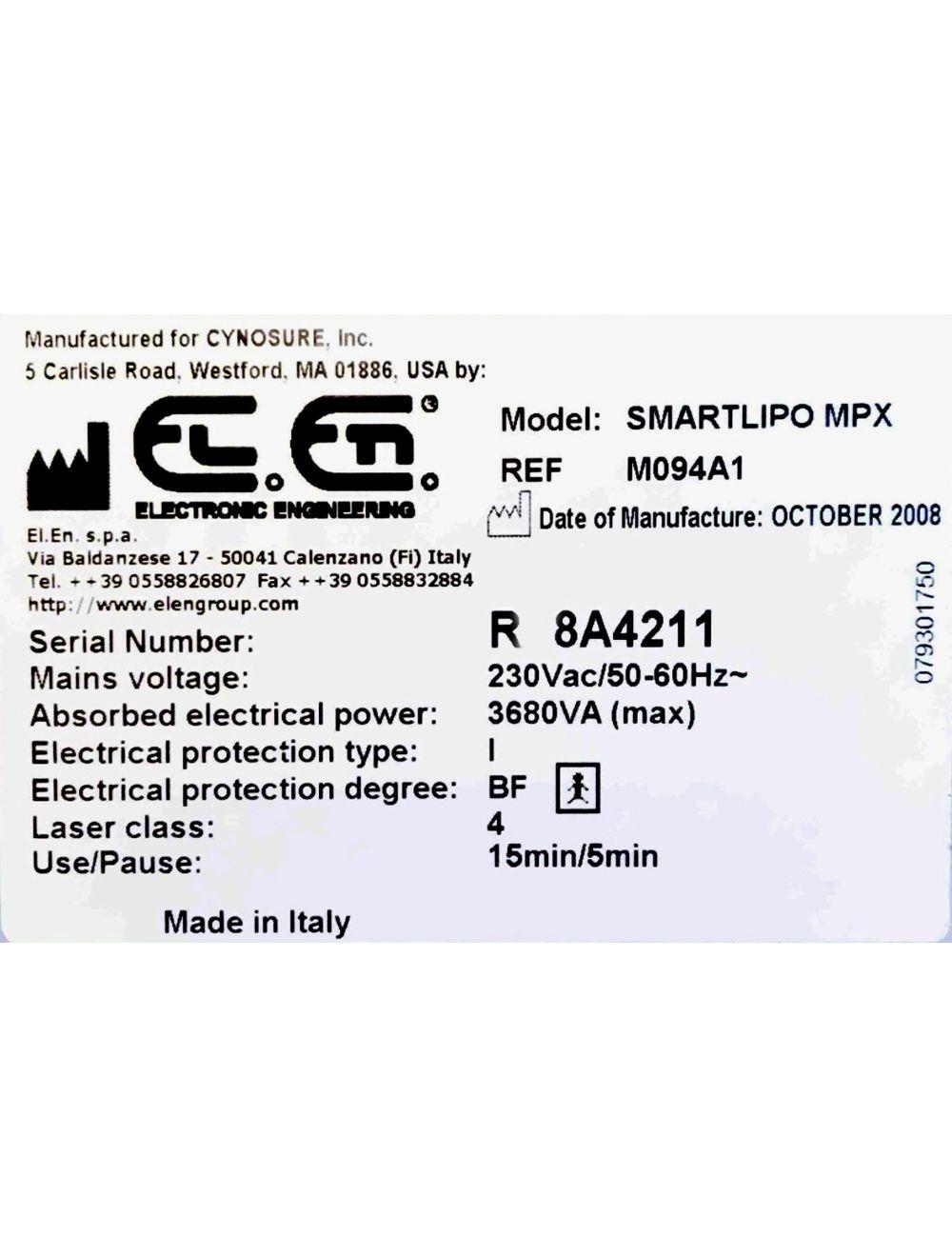 2008 Cynosure SmartLipo MPX 24 Watt Nd:Yag Laser System 1064nm ONLY NON-RFID