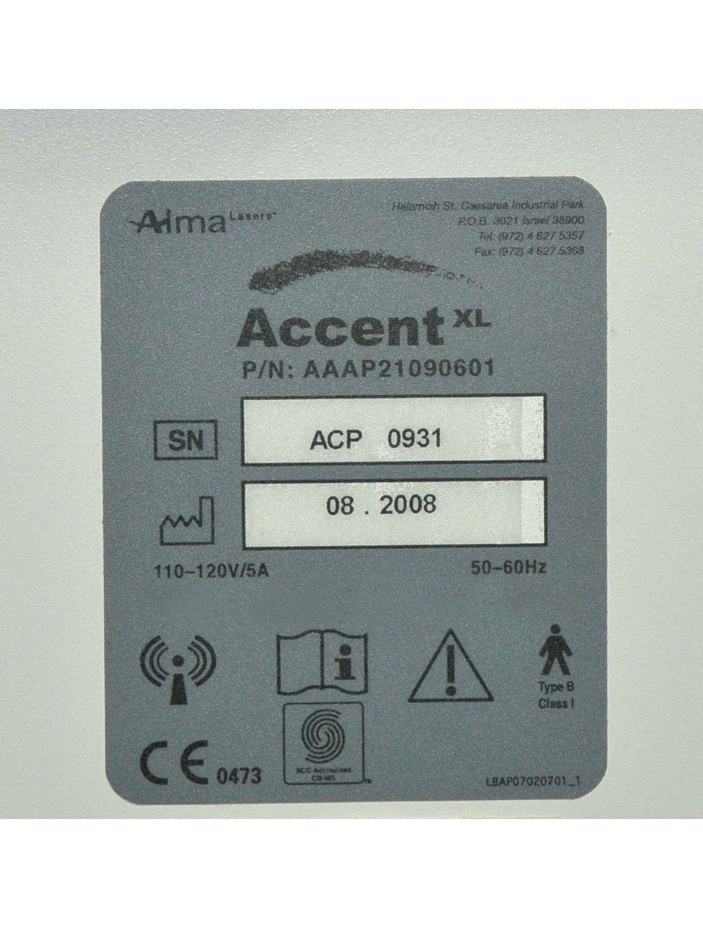 2008 Alma Accent XL RF Laser Skin Tightening Body Contour w Bipolar Unilarge HPs Alma