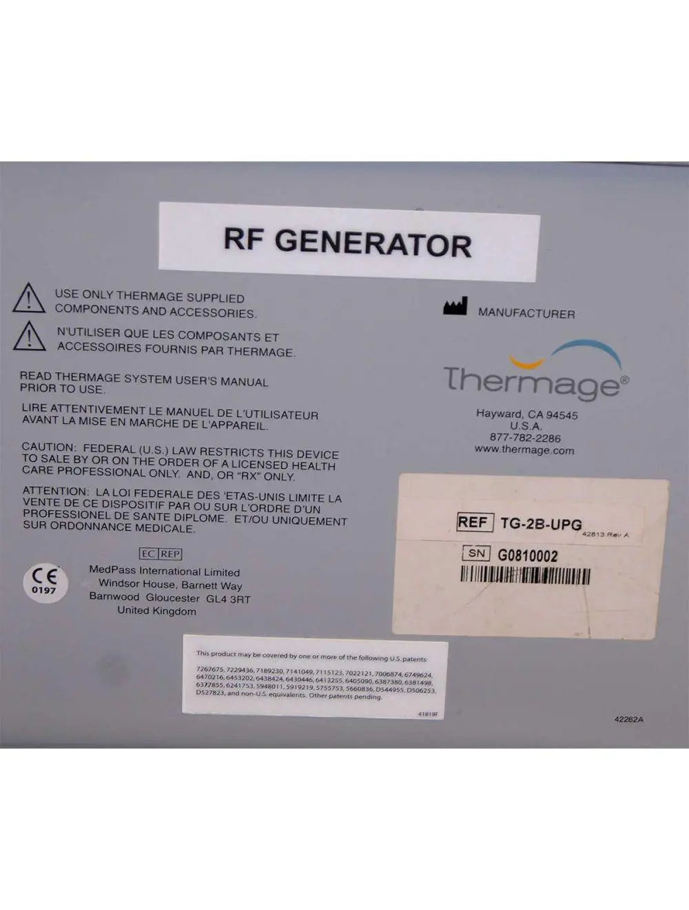 Solta Thermage CPT RF Skin Tightening System TG-2B-UPG Radio Frequency Generator