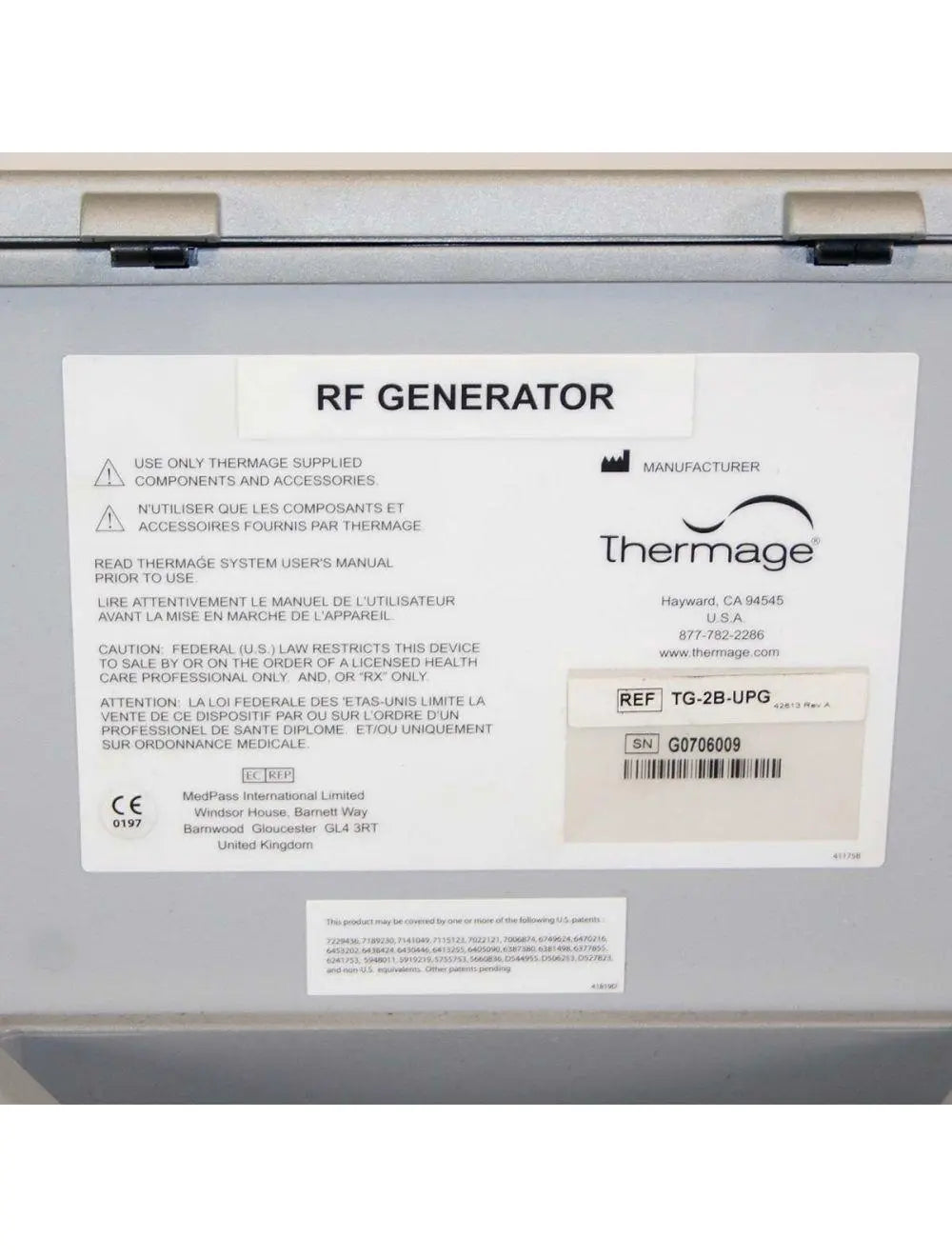 Solta Thermage CPT System TG-2B-UPG RF Skin Tightening Radio Frequency Generator