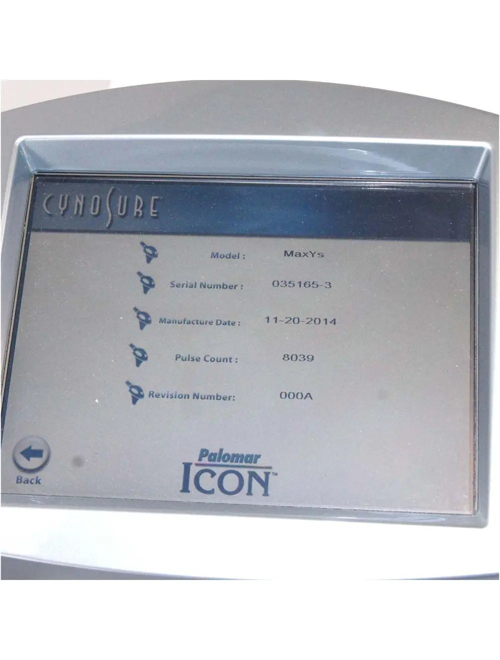 2014 Cynosure Palomar Icon IPL Laser Hair Removal Pigmented Lesions MaxR MaxYs Palomar