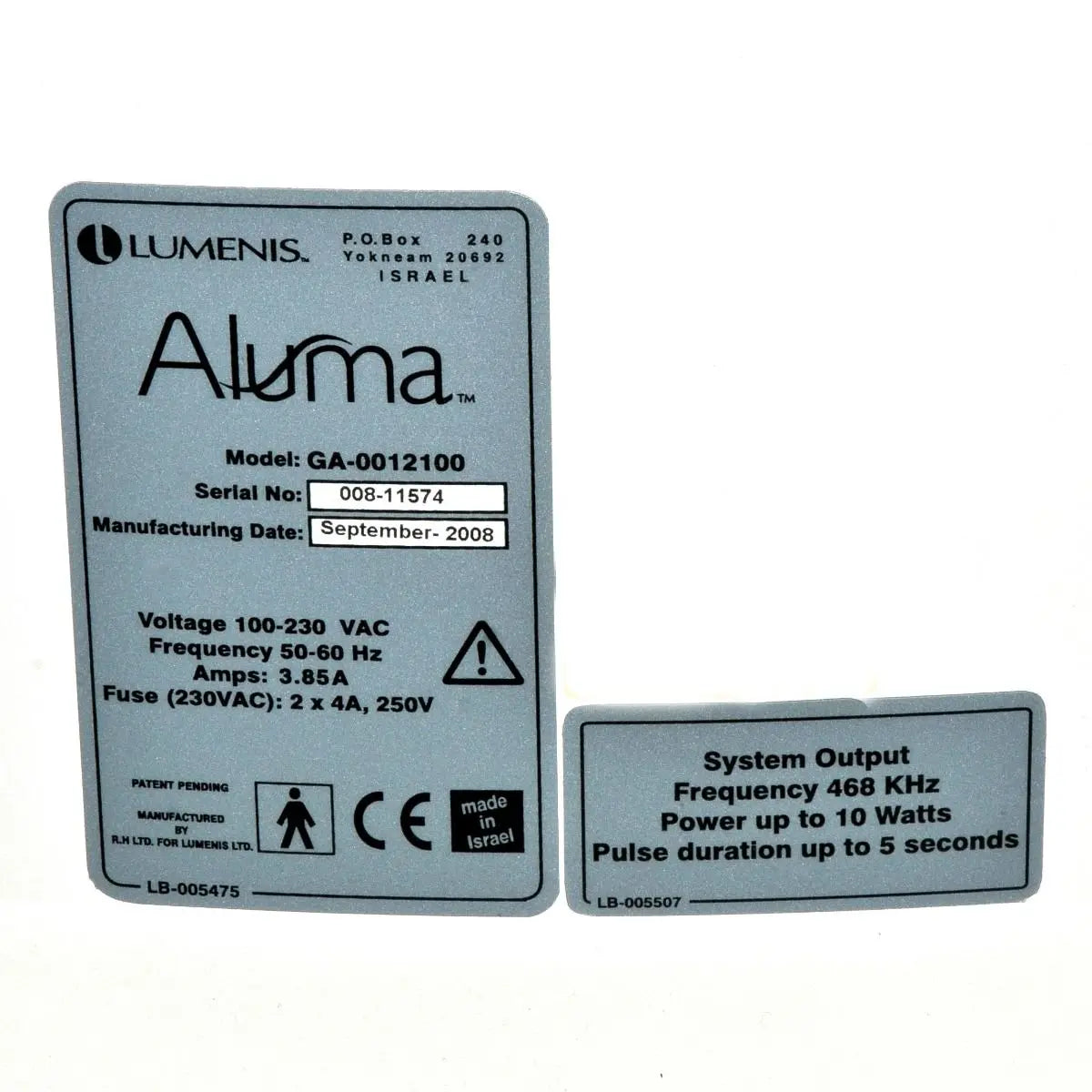 2008 Lumenis Aluma RF Vacuum Wrinkle Fine Line Skin Tightening RadioFrequency Lumenis